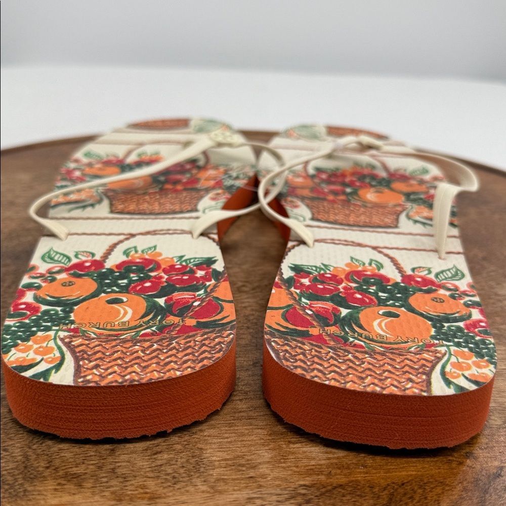 Tory Burch Sandals Wm 11 Thong Flip Flops Fall Orange Cream Cloud/Fruit Basket - Picture 4 of 9
